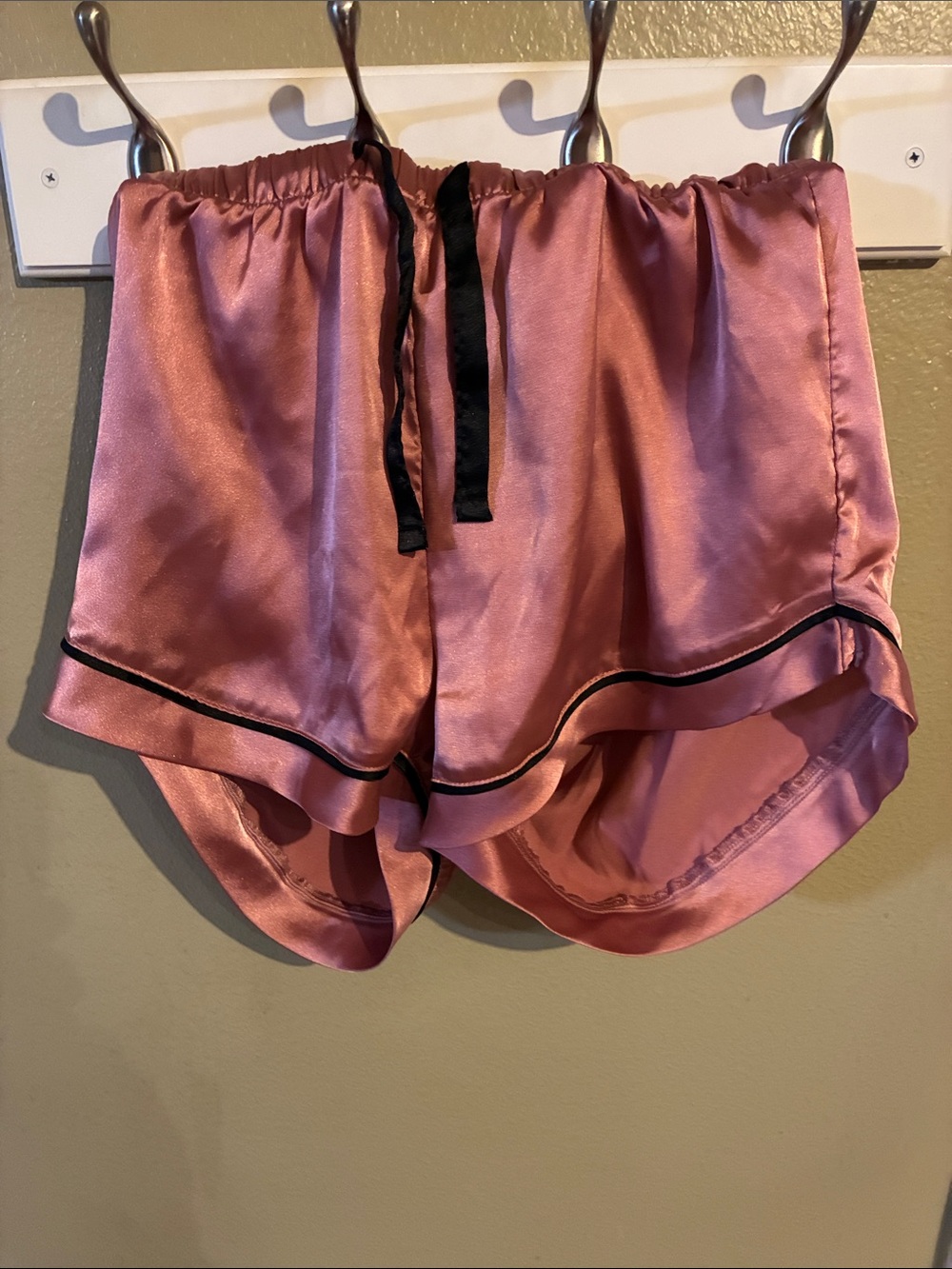Serra Rose Satin Sleep Shorts with Black Trim